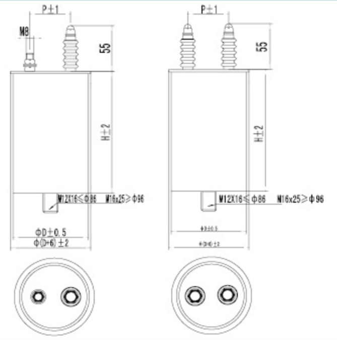 JKMJ型均压阻尼电容器外形尺寸图